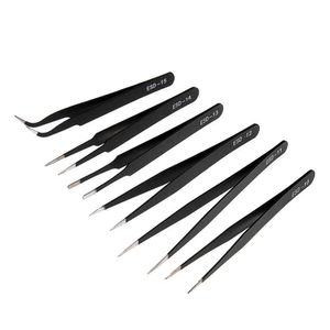 ESD AntiStatic Stainless Steel Tweezers Precision Maintenance Industrial Repair Curved Tool Home Working Model Making Pointed Mouth