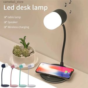Lampy biurkowe odczytu Lampa biurka Bluetooth głośnik bezprzewodowy ładunek stołowy Smart 3 w 1 noc Świec Dimmable Office Sypialnia Nocna oświetlenie Q231104