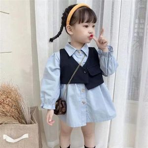 Girl Dresses Kids Kids 2 pezzi set Princess Casual Cute Spring e Autumn Jacket Cotton Cotton Sleeve Long Long Down Collar