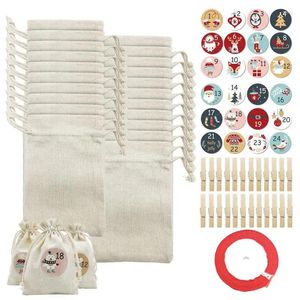 Decorações de Natal Mini Sacos Com Cordão 24pcs Linho Retro Para Contagem Regressiva Produtos de Decoração Para Casa