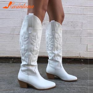 Botas Western Women Boots Mid-Calf Boots Autumn Winter Fashion Chunky Boots Style Western Style Simply Country Girl Cowboy Boots Sapatos 230403