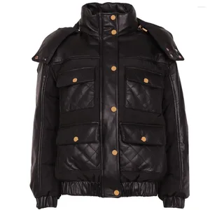 Women's Leather YOLOAgain Genuine Jacket Women 2023 Winter Warm Hooded Down Coat Ladies Outerwear