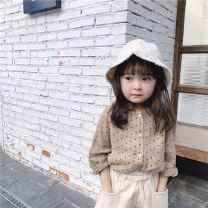 キッズシャツ3375春/夏の子供の服女性韓国語シャツ小さなドットプリント長袖シャツ夏シャツ230403