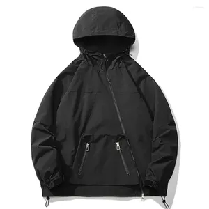 Мужские куртки, мужская куртка-карго с капюшоном, свободная черная ветровка, пальто, весенне-осеннее повседневное мужское пальто