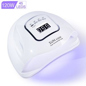 Nail Dryers 12080W SUN X5 Nail Dryer for Curing All Gel Nail Polish UV LED Smart Light for Gel Protable Nail Drying Lamp Manicure Tools 230403