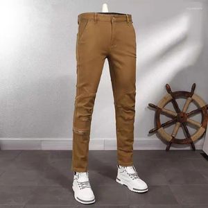 Мужские джинсы, уличная мода, мужские эластичные эластичные брюки цвета хаки, облегающие дизайнерские байкерские брюки в стиле хип-хоп, винтажные джинсовые брюки Hombre