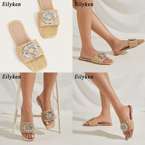 Sandalen Glitter Strass Damen Hausschuhe Bright Diamond Flat Bottom Cane Crystal Sandalen Bequeme Slides Schuhe 230316