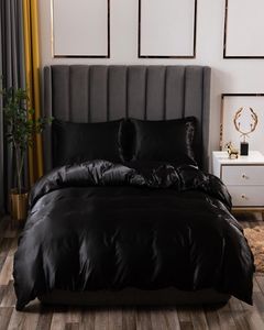 Lyxbäddar Set King Size Black Satin Silk Comforter Bed Home Textil Queen Size Däcke Cover CY2005197460098