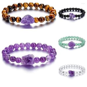 Strand 10pcs Reiki Şifa Taş bileziği düzensiz çiğ ametistler druzy takılar siyah beyaz boncuklu elastik bileklik kadınlar erkekler