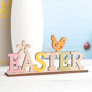 Novelty Items 2pcs Colorful Wooden Letter Ornament Easter Desktop Decorative Rooster And Flower Model Accessory For Home Office