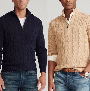 Mens Ralph Polo tröja tjock halv blixtlås Hög hals varma stickkläder Pullover Wool Designer Knitting Laurens Sweaters Casual Jumpers Zip Brand Knits Horse Game YT118