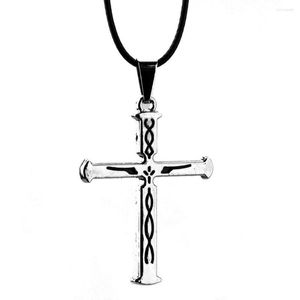 Anhänger Halsketten Anime Guilty Crown Schwarz Emaille Kreuz Halskette Für Männer Frauen Mode Lederband Choker Fans Cosplay Schmuck