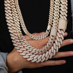 Gute Qualität 18mm 20mm Sier/10K/14K/Gold Moissanit 4 Reihen Prong Iced Out Vvs Miami Cuban Link Chain