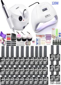 Kits d'art d'ongle 30pcs Gel Polish Set 35000rpm Kit de machine de forage avec 120W UV LED Lampe Manucure Tools3649305