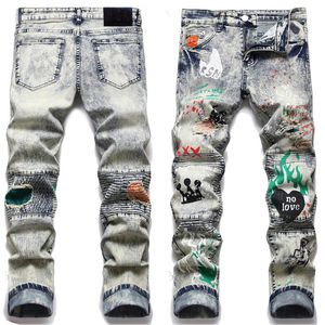 Nuovissimo Mens Robin Jeans Ripper Pantaloni in denim Skinny fit Slim Color Painted stretch Uomo Miri Biker Jean Pantaloni Patchwork Distressed Grey Patch Moto wear