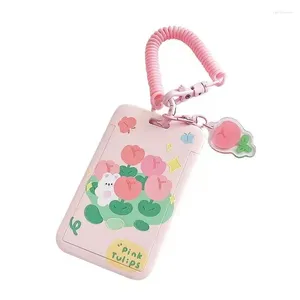Keychains Pink Flower Tulip Card Case Keychain Keyring Lanyard Girl Sweet Fun ID Pass Badge Phone Holder Anti-Lose Elastic Loops X317