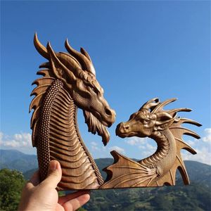 Decorative Objects Figurines Dragon Statue Wall Decor Wooden Carving Art Creative Norse s Wood Hanging Boho Home 230403