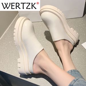 Kadın Moda Yaz Terlik Kapalı Ayak Deri Ayakkabıları Loafers Yüksek Platform Siyah Topuklular Wertzk Takozlar İç Mekan