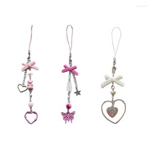 Keychains Lovely Bowknot Heart Phone Charm Straps Car Keys Hanging Pendants Bag Decoration Lanyard Women Purse Accessories