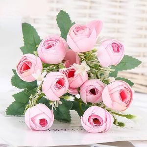 Flores decorativas 10 cabeças rosa rosa seda peony buquê artificial falso para DIY Diy Home Garden Wedding Flor Wall Decoração