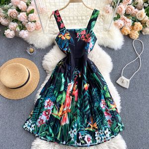 Spring/Summer New Strap Dress Beach Holiday Tropical Print Sexy Off Shoulder Slim Fit Skirt