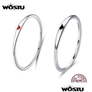 Anéis Wostu genuíno 100% 925 Sterling Red Heart Heart Ring for Women Engagement Moda Sier Jóias Presente CQR620 DRO DHGARDEN DHNYX