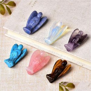 Dekorativa objekt Figurer 1pc Natural Crystal Guardian Angel Figurin Amethyst Rose Quartz Colorf Healing Dhj9G