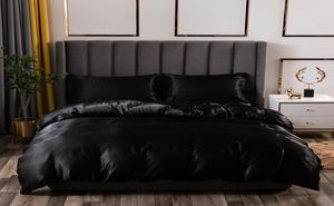 Conjunto de cama de luxo king size preto cetim seda consolador cama casa têxtil tamanho rainha capa edredão cy2005199643120