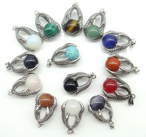 Charms 10PCSKraft-beads Vintage Silver Plated Dragon Claw Ball Bead Natural Stone Pendant DIY Making Jewelry Necklace