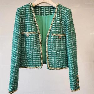 Women's Jackets 2023 Spring Autumn Chain Casual Jacket Cardigan Tweed Wool Top Thin Coat Women