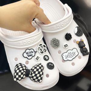 Shoe Parts Accessories Cute Black Bow Bear Croc Charms Bundle Designer Shoe Charms DIY Adornment Clogs Sandals Accessories Decorations 230403