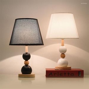 Table Lamps Nordic Wooden For Bedroom White Black Bedside Lighting Fixtures Fabric El Reading Decoration