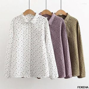 Frauen Blusen Frauen Baumwolle Garn Shirts Floral Gedruckt Weiß Langarm Herbst Dame Tops Koreanischen Stil