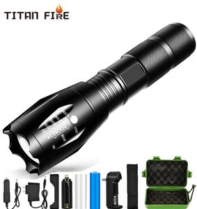 LED Flashlight T6 torch 8000 lumens Zoomable 18650 Waterproof Shock for cycling Camping Powerful Led Flashlight1266457