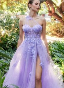 Fairy Purple A-line Evening Formal Dress One Shoulder Flower Embroidery Lace Silt Tulle Christmas Birthday Party Gown Prom Dresses 2024 Robe De Soiree