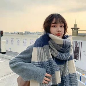 Scarves Imitation Cashmere Scarf Female Winter Korean Version Student Versatile Plaid Thickened Warm 2023 Net Red