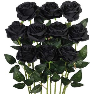 Decorative Flowers & Wreaths Artificial Silk Rose Flower Bouquet Realistic Blossom Black Hydrangea Single Halloween Party Simulation