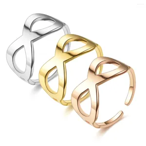 Klusterringar bxzyrt enkel infinity titanium stål ring justerbar rostfritt för kvinnor män mode smycken silver rosguld färg