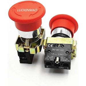 660V 10A Emergency Stop Push Button Switch ZB2-BE102C Self-Locking E-Stop Switch Red Sign Mushroom Switch for Control Electric Circuits