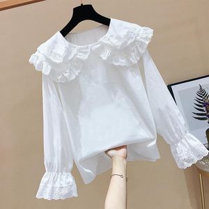 Kids Shirts Spring Autumn Baby Toddler Girl Ruffle Lace Shirt White Long Sleeve School Girl Shirt Children Zipper Top 6 8 10 12 230403