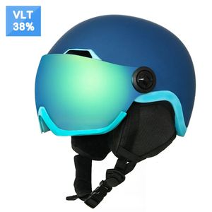 Skidhjälmar Enzodate Ski Snow Helmet med integrerade skyddsglasögon Shield 2 i 1 snowboardhjälm och löstagbar mask Extra-kostnadsnattsyn 231102