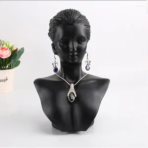 Jewelry Pouches Black Resin Mannequin Bust For Women Necklace Display Rack Pendant Earring Stand Holder Show Decorate Exhibition Shelf