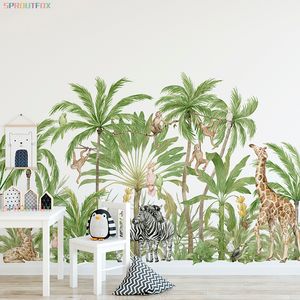 Wall Stickers Large Animal Giraffe Zebra Monkey Wall Decal Paper Children's Room Forest Animal Palm Tree Home Decal Paper Kindergarten Wallpaper Decoration 230403