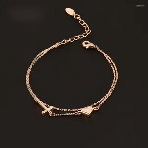 Link Bracelets SINLEERY Korean Fashion Charm Star Moon Cross Heart 2 Layers For Women Rose Gold Color On Hand ZD1 SSP