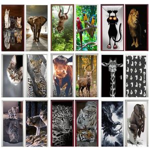 Outros adesivos decorativos adesivos de porta de animal gato tigre veado leopardo papel de parede portas personalizadas decalque de parede adesivo 3d design decoração deurstickers 230403