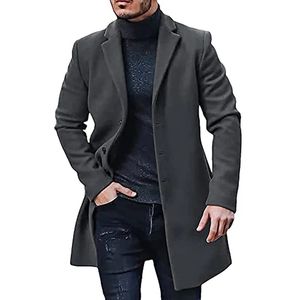 Heren Wolmix Trenchcoat Slim Fit Revers Single Breasted Top Winter Warm Katoen Zakelijke Lange Jas Overjas 231102