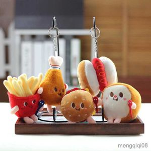 Keychains Lanyards Hamburg Dog Fries Bread Plush Pendant Keychain Creative Cartoon Bag Decoration Car Key Accessories for Girl Gift R231103