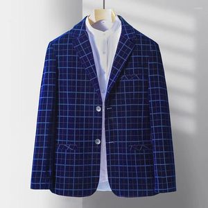 Erkek Suit Butik Blazer Erkek Moda Beyefendi Ekose Sıradan Altın Velvet İtalyan Tarz İnce Gelinlik