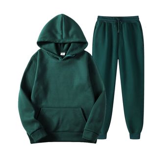 Men's Tracksuits Autumn Winter jogging atletismo feminino lã grossa 100% algodão conjunto de moletom de capuz de 2 peças e conjunto de calças 230403