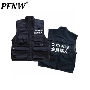 Mäns västar PFNW Men's Chinese Hip-Hop China-Chic Multi Pockets Tactical Workwear Vest Tide Punk Darkwear Chic Waistcoat Fashion 12Z5192